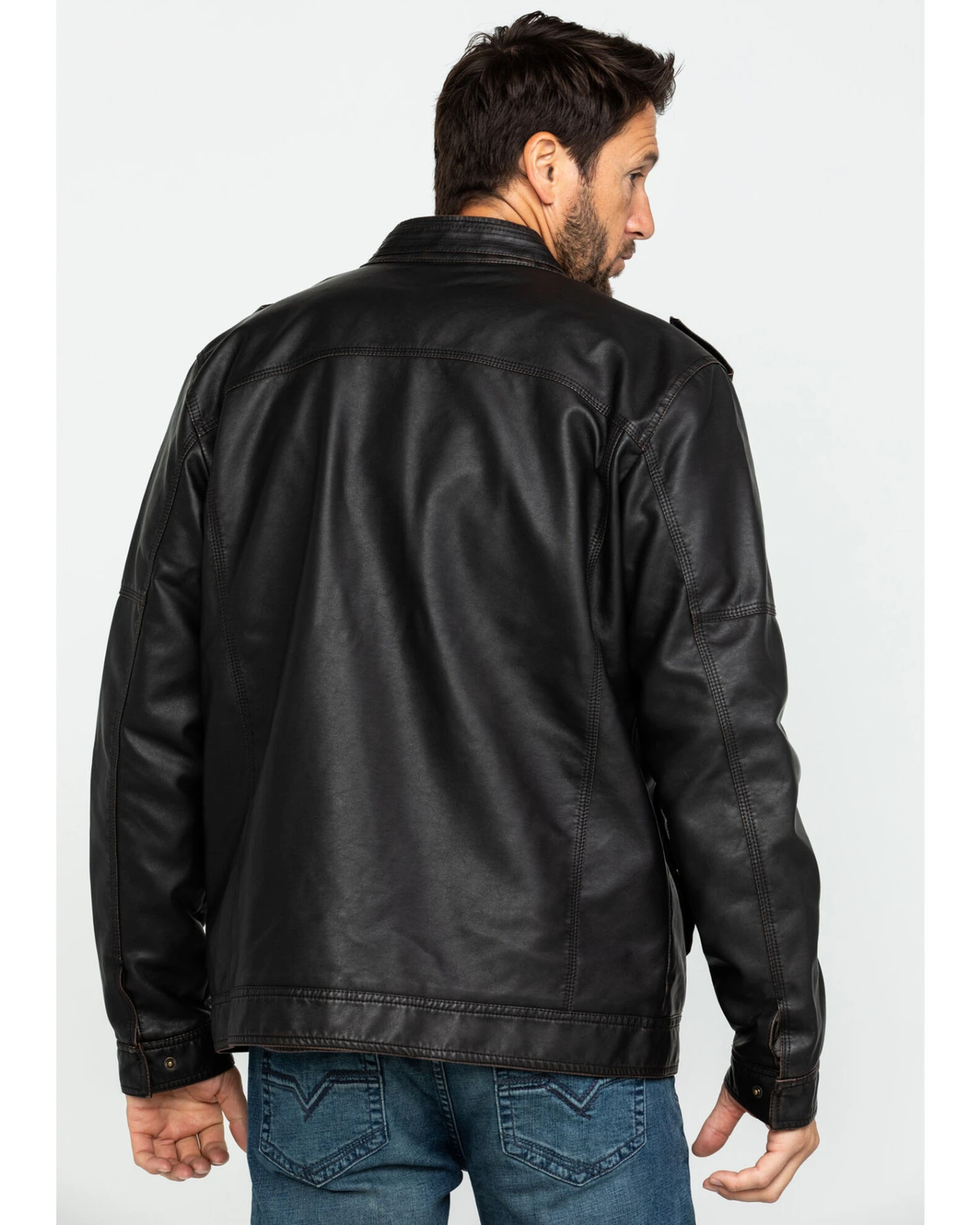 Cody James Men's Backwoods Distressed Faux Leather Moto Jacket - Image 2