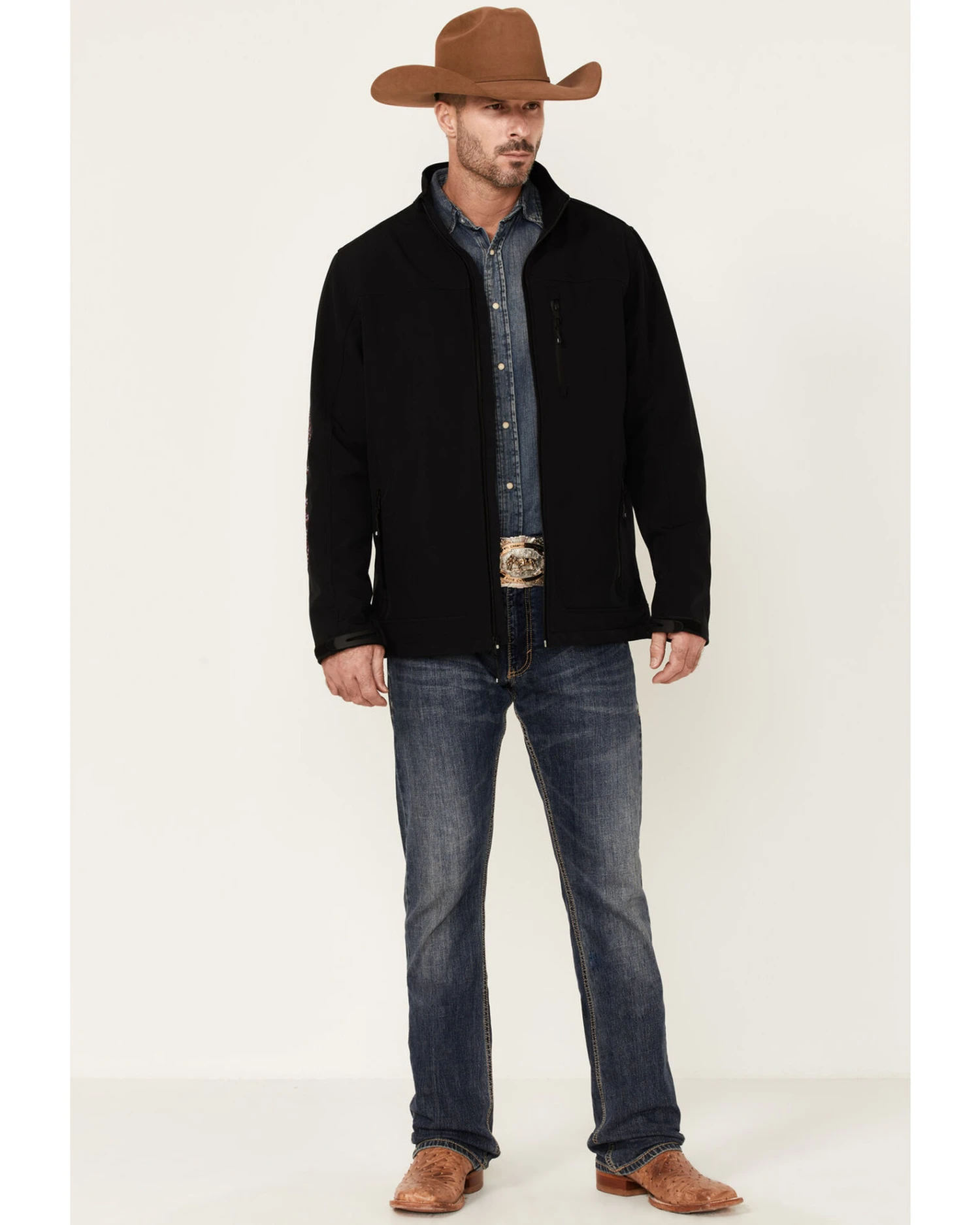 Cody James Core Men's American Embroidered Sleeve Zip-Front Steamboat Jacket - Image 2