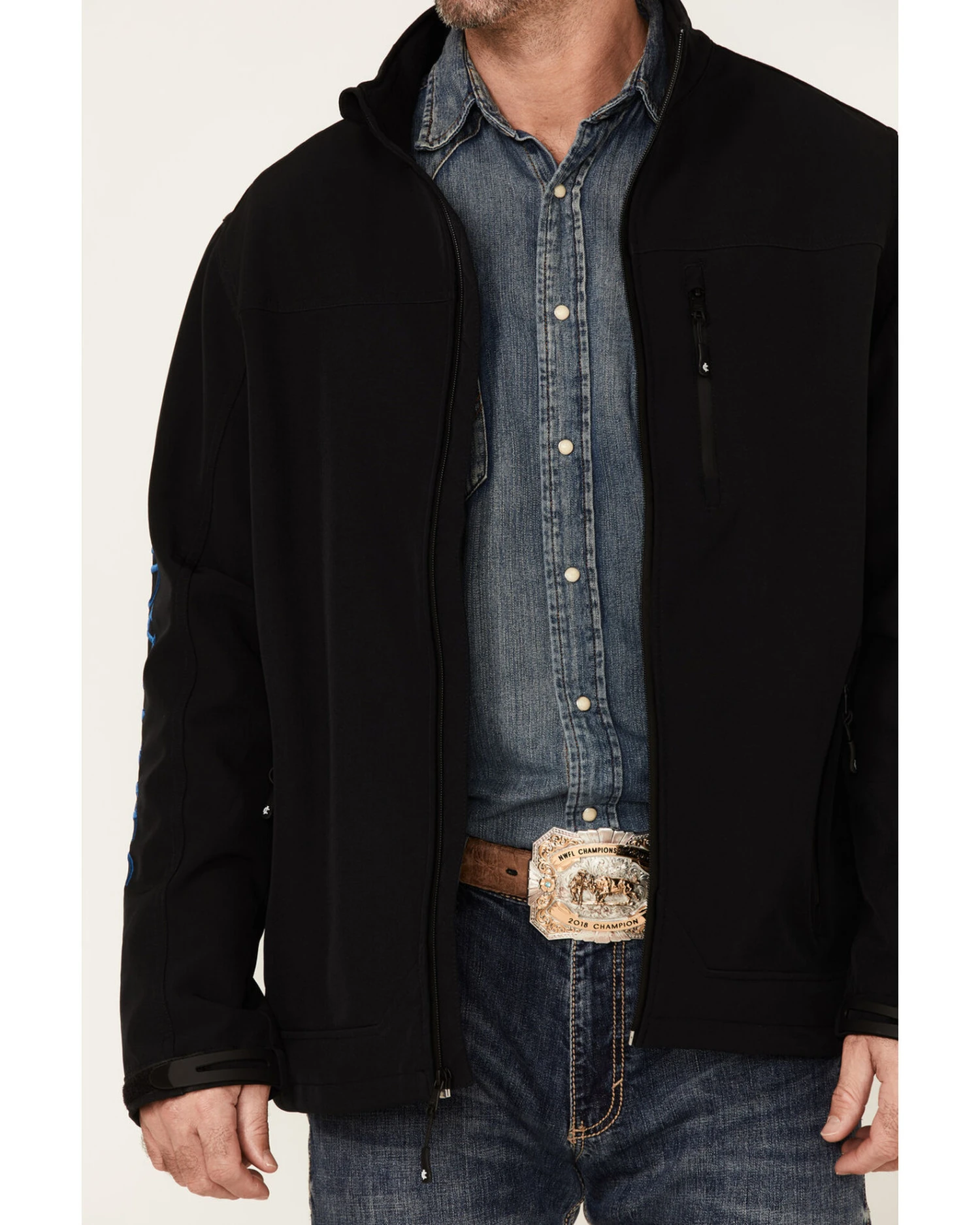 Cody James Core Men's Royal Embroidered Logo Sleeve Zip-Front Steamboat Jacket - Image 3