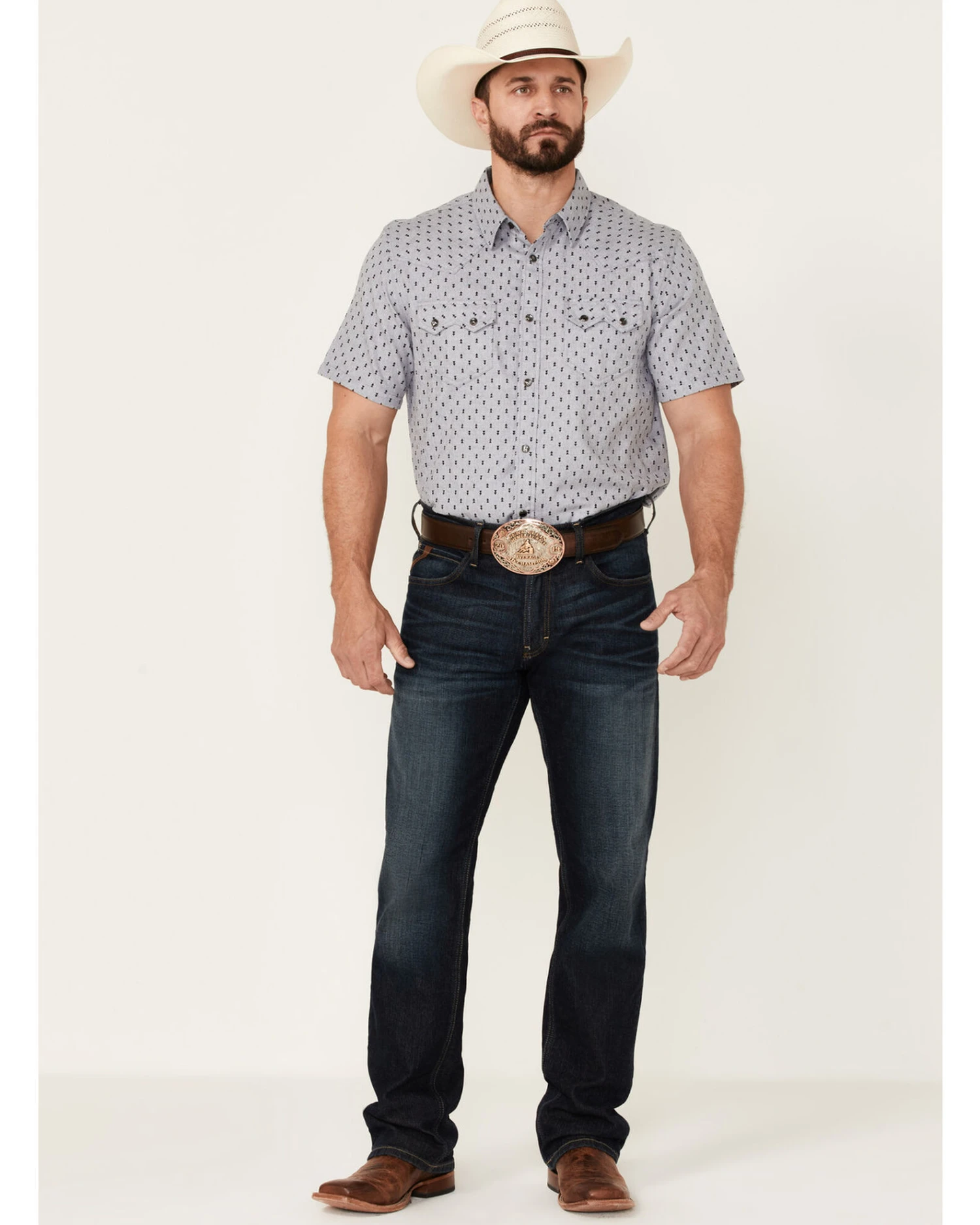 Cody James Men's Double Arrow Geo Print Short Sleeve Snap Western Shirt - Image 2