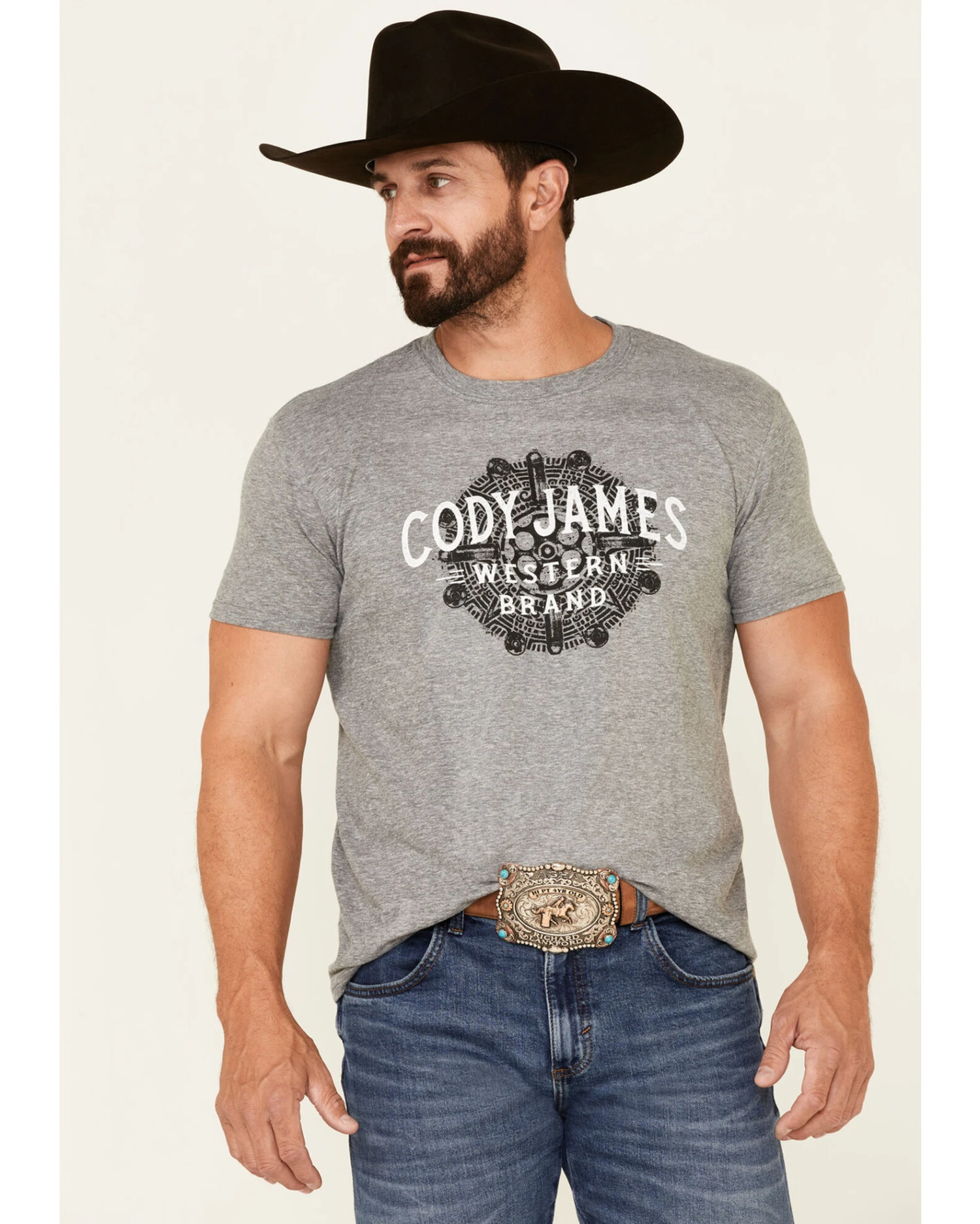 Cody James Men's Gray Southwestern Cylinder Graphic Short Sleeve T-ShirtÂ