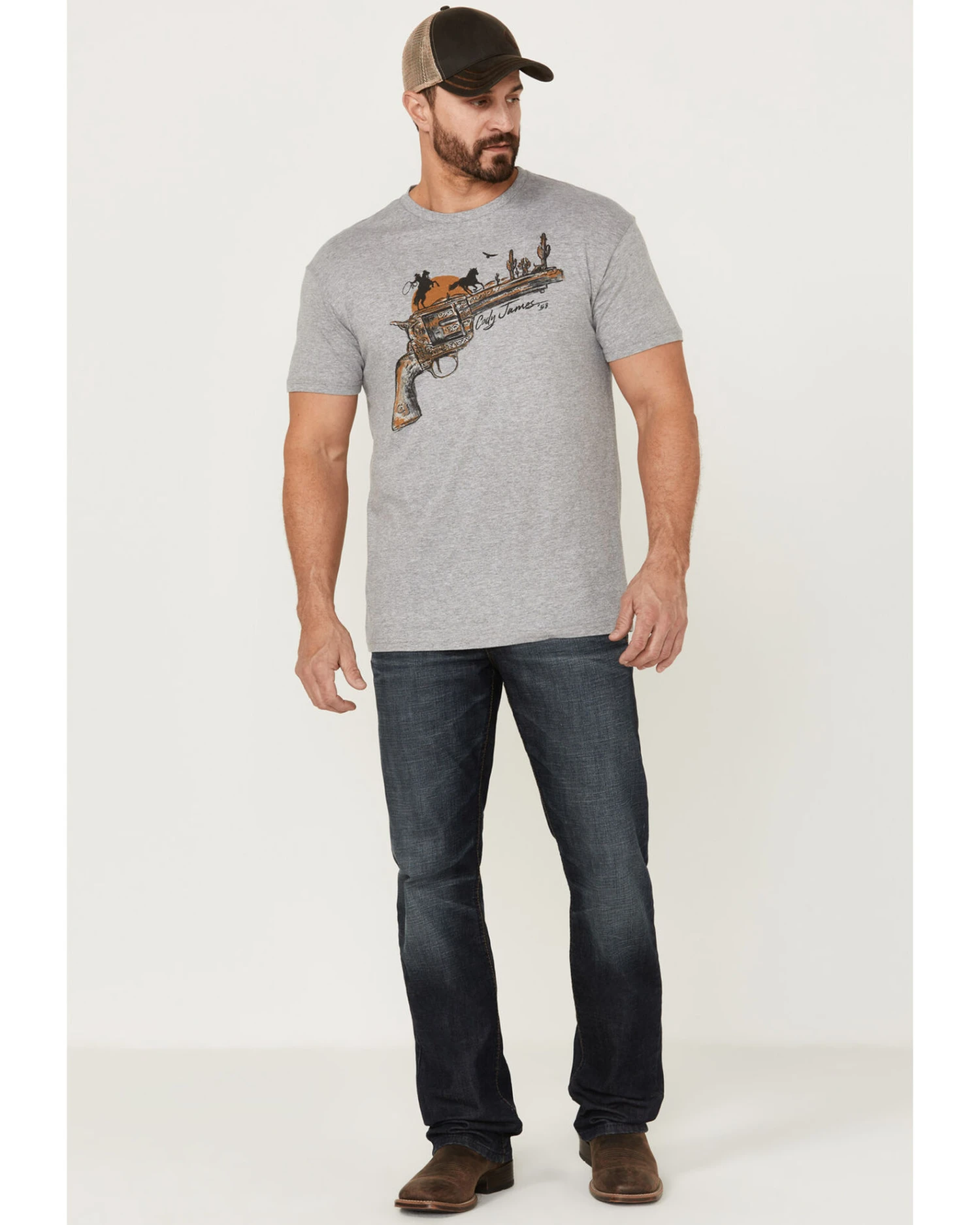 Cody James Men's Gun Scene Graphic Charcoal T-Shirt - Image 2