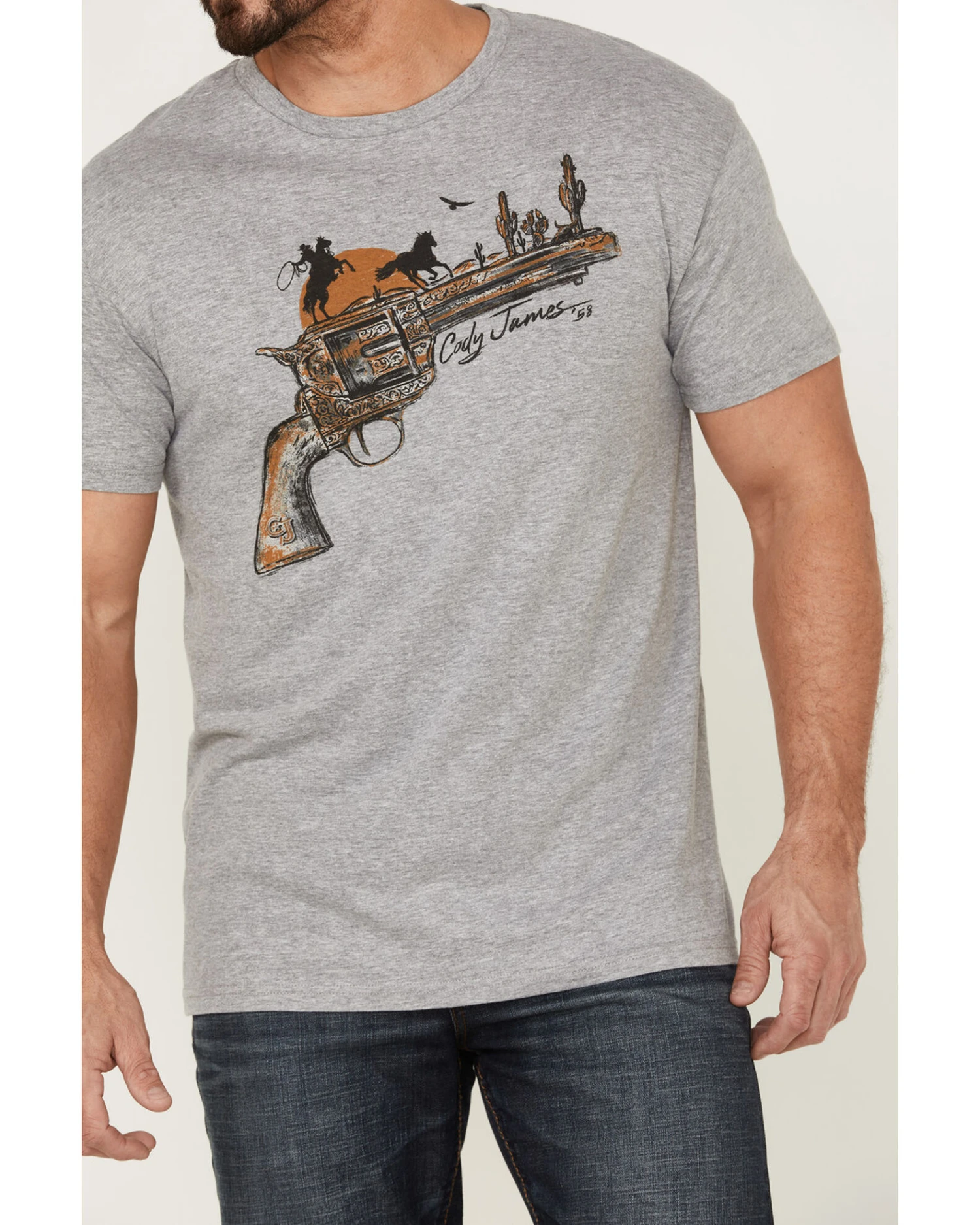 Cody James Men's Gun Scene Graphic Charcoal T-Shirt - Image 3