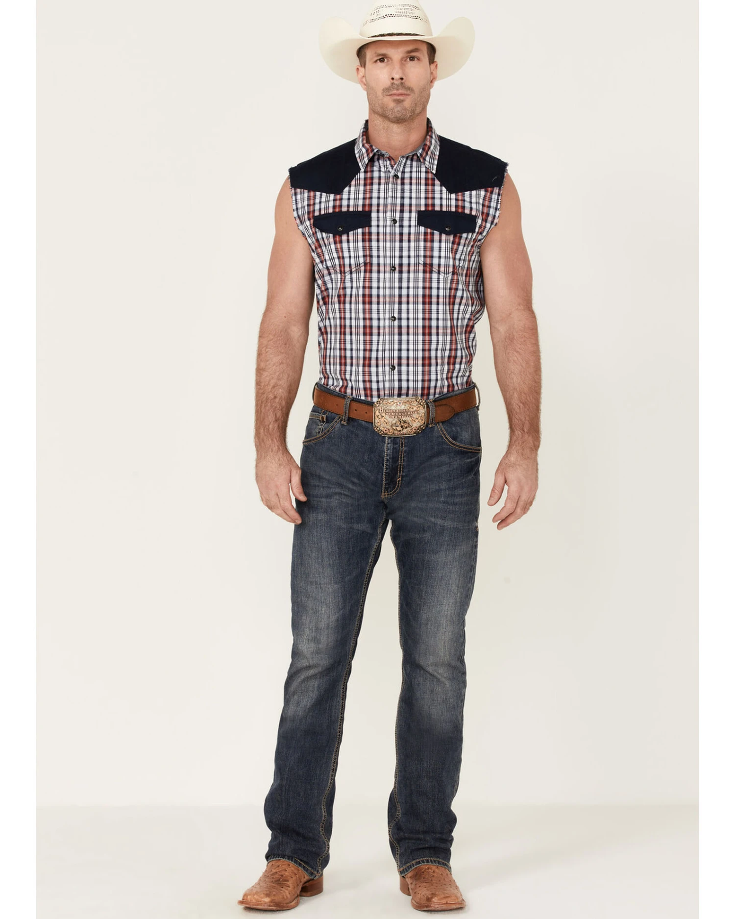 Cody James Men's Anthem Plaid Bubba Sleeveless Snap Western Shirt  - Image 2