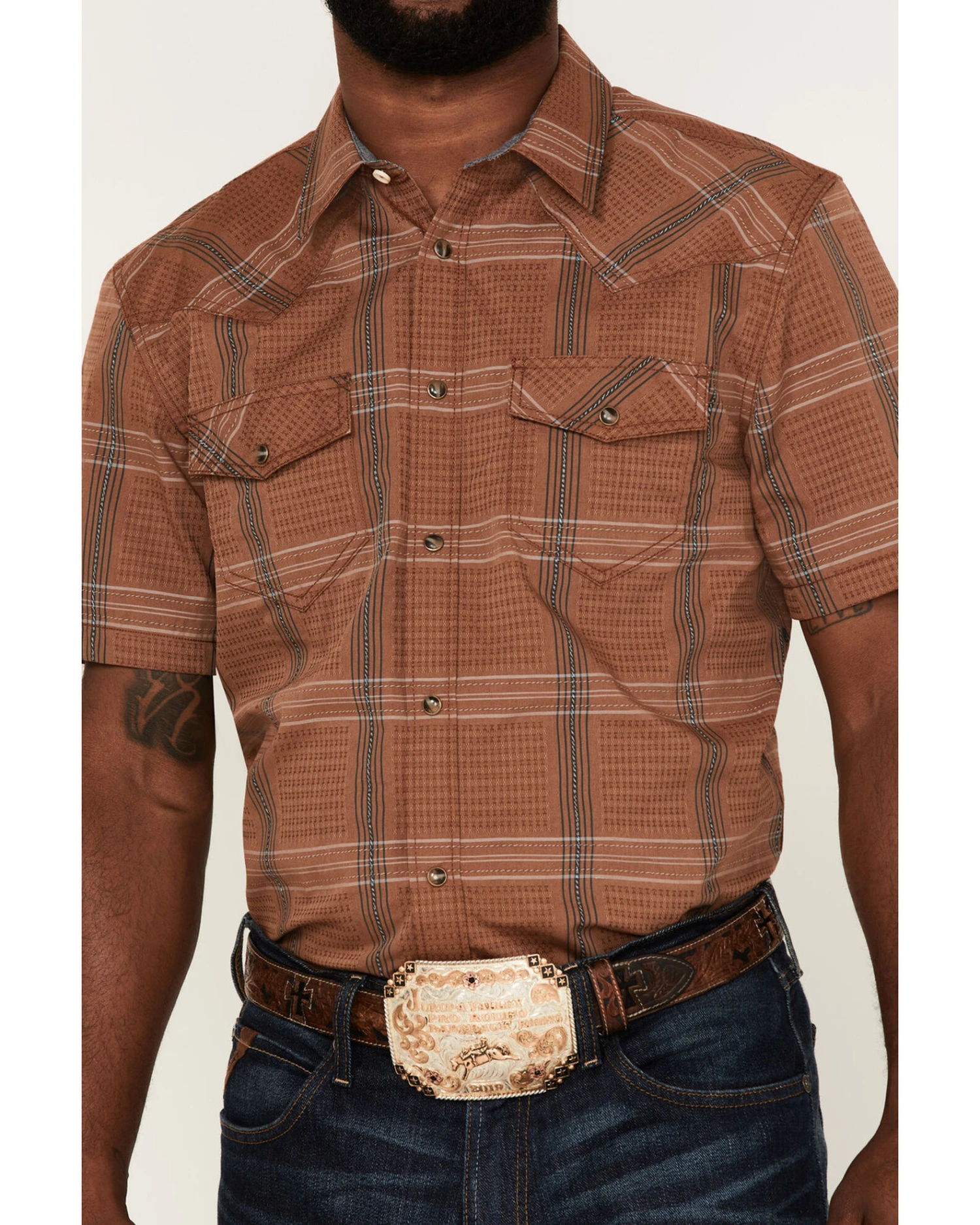 Cody James Men's Easl End Large Plaid Short Sleeve Snap Western Shirt - Image 3