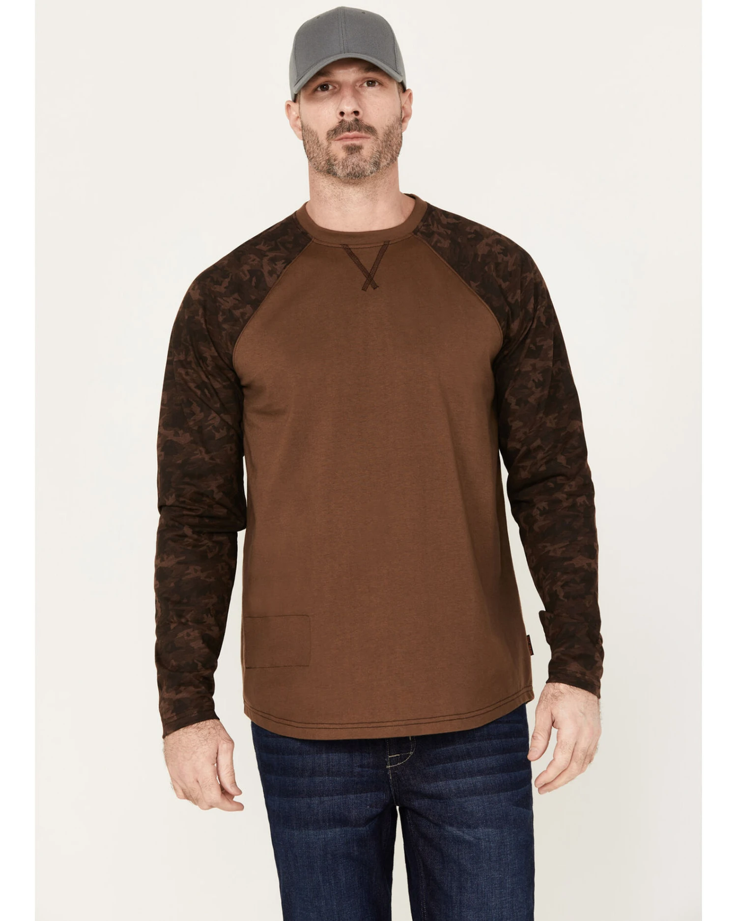Cody James Men's Camo Color Block Long Sleeve Baseball Work T-Shirt