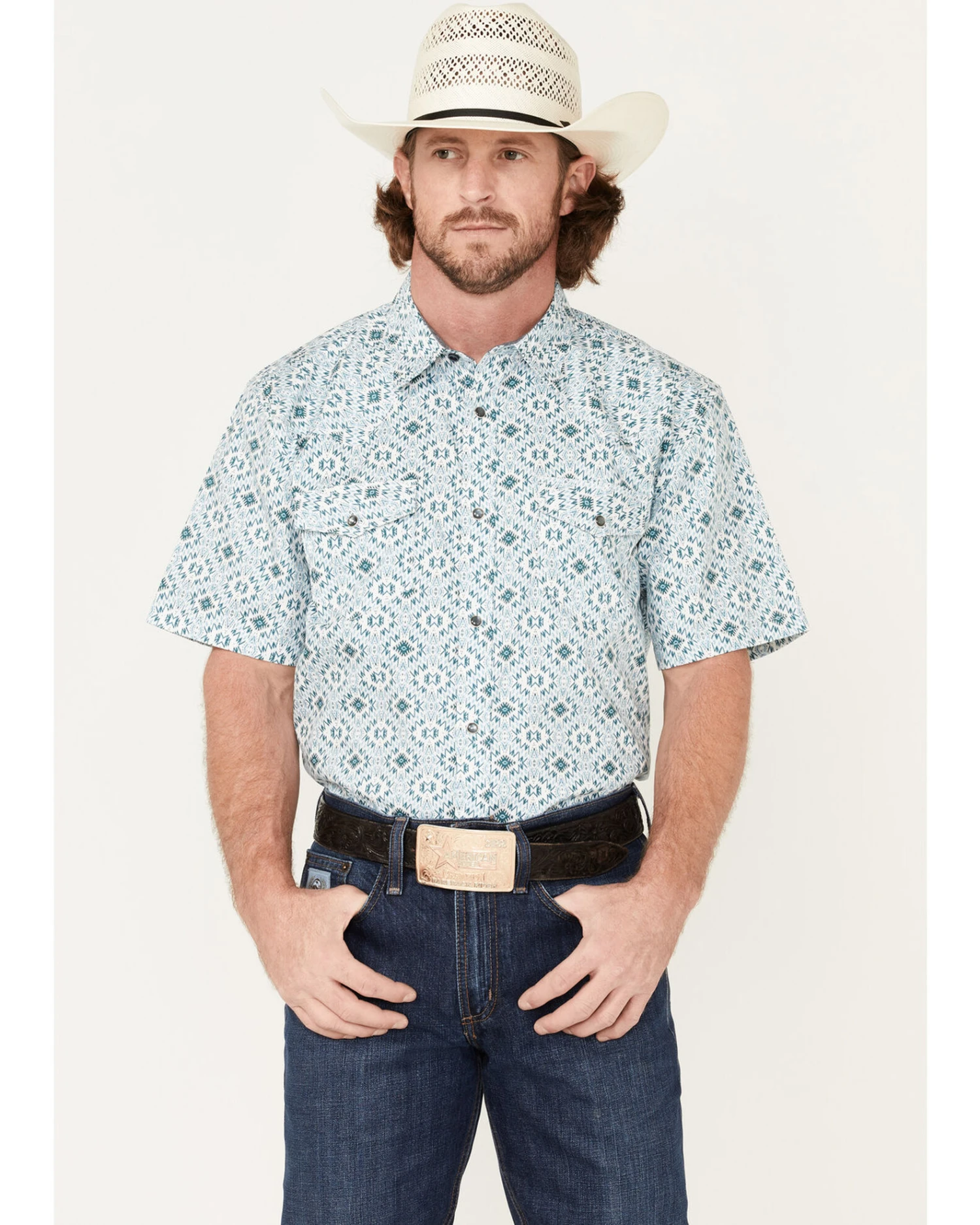 Cody James Men's Wagon Southwestern Print Short Sleeve Western Snap ShirtÂ