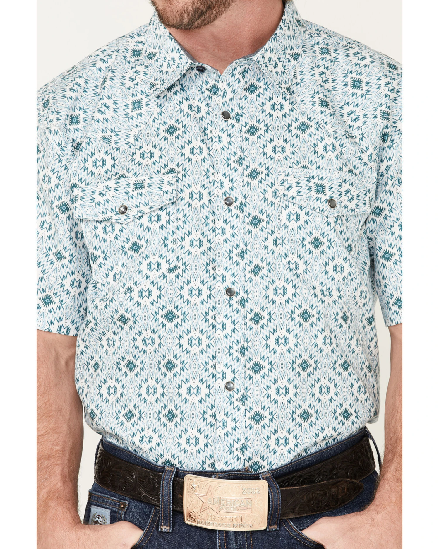 Cody James Men's Wagon Southwestern Print Short Sleeve Western Snap Shirt - Image 3