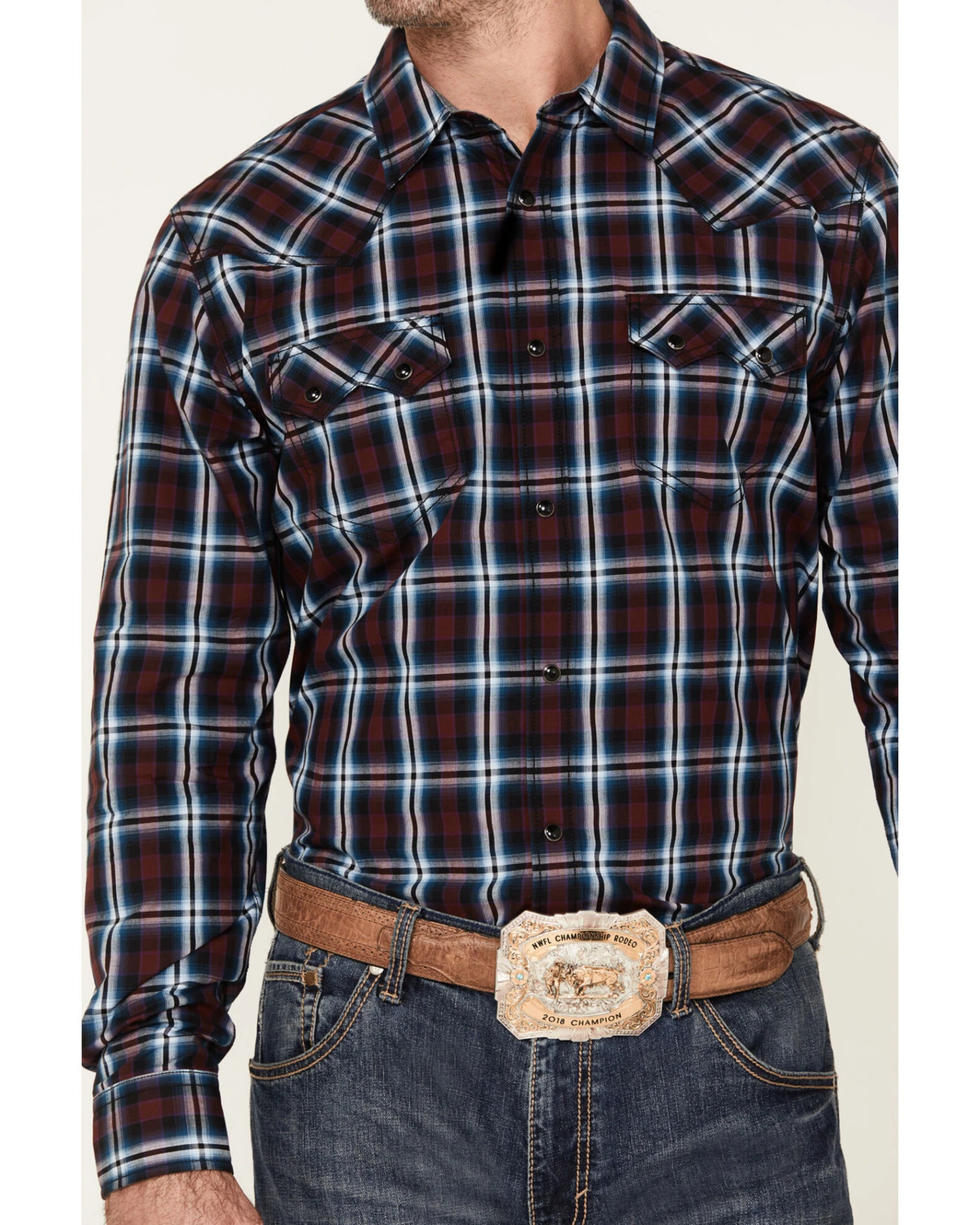 Cody James Men's Poker Night Plaid Print Long Sleeve Snap Western Shirt - Image 3