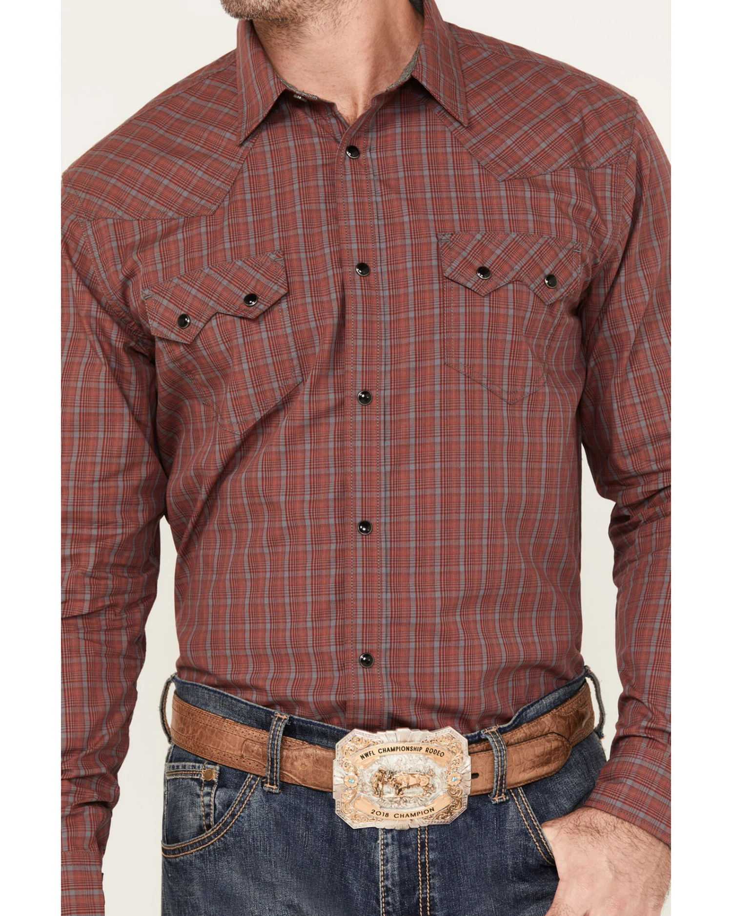 Cody James Men's Fire Mountain Long Sleeve Plaid Print Snap Western Shirt - Image 3