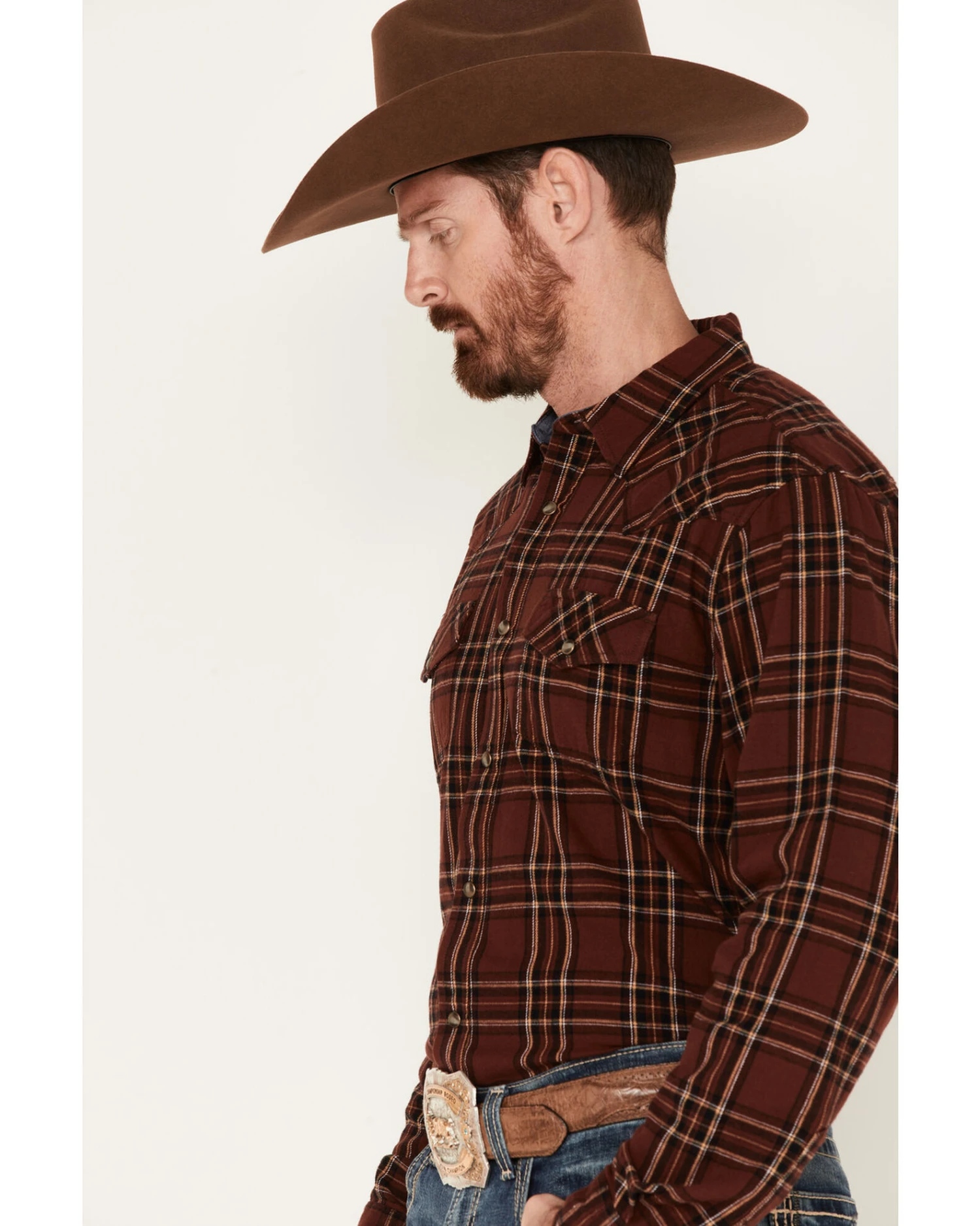 Cody James Men's Rusty Spur Plaid Print Long Sleeve Snap Western Flannel Shirt - Image 2