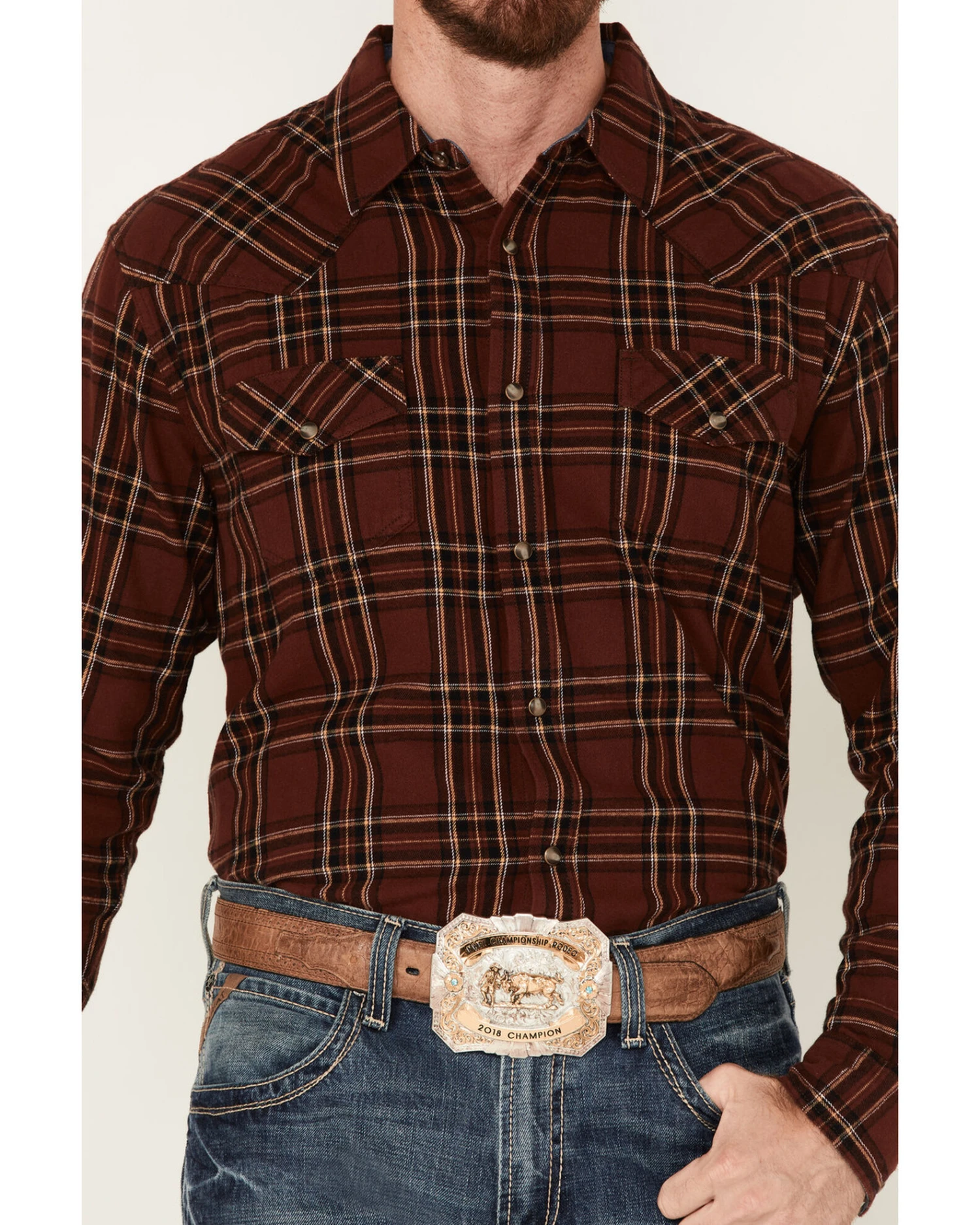 Cody James Men's Rusty Spur Plaid Print Long Sleeve Snap Western Flannel Shirt - Image 3
