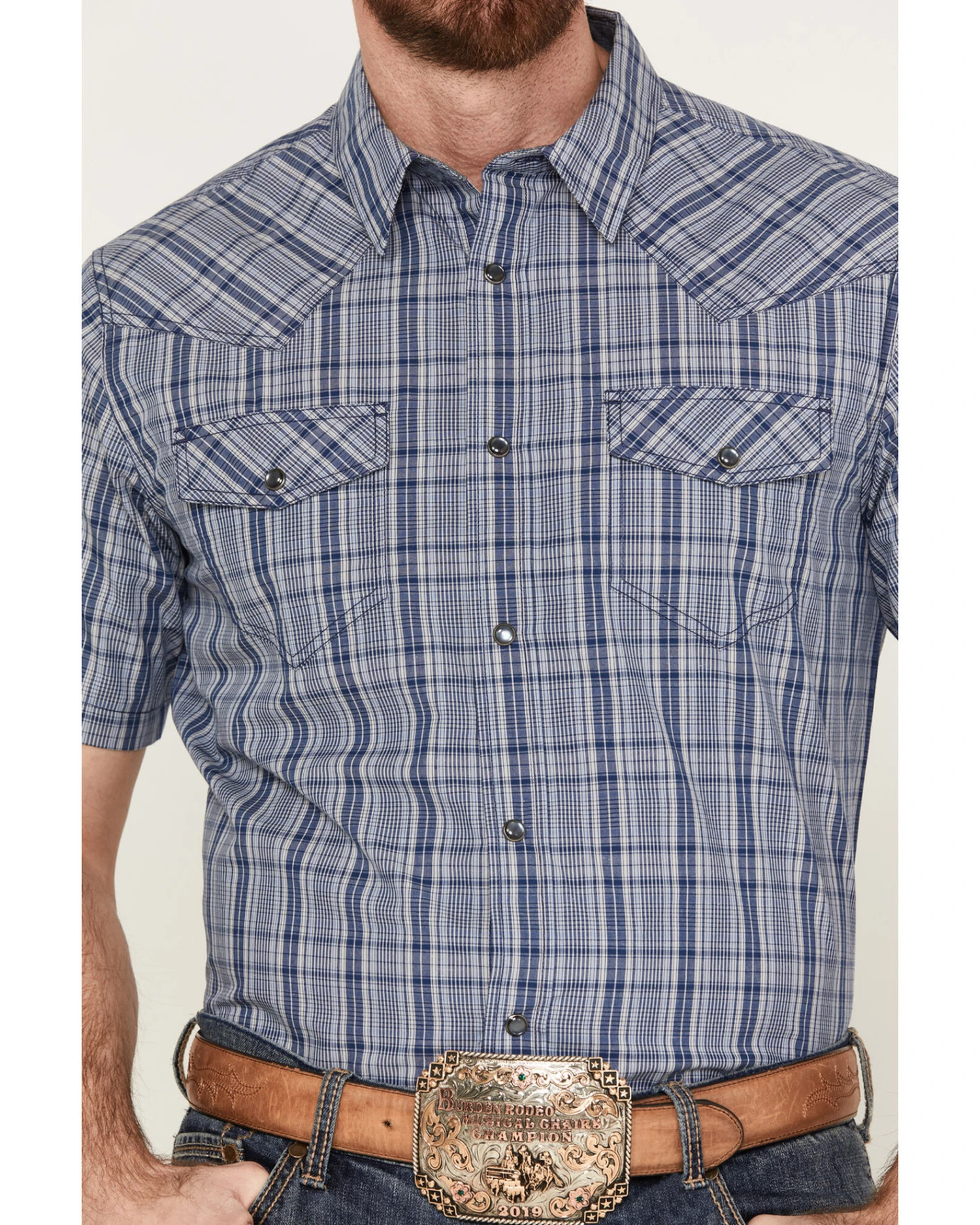 Cody James Men's Plaid Print Short Sleeve Western Snap Shirt - Image 3