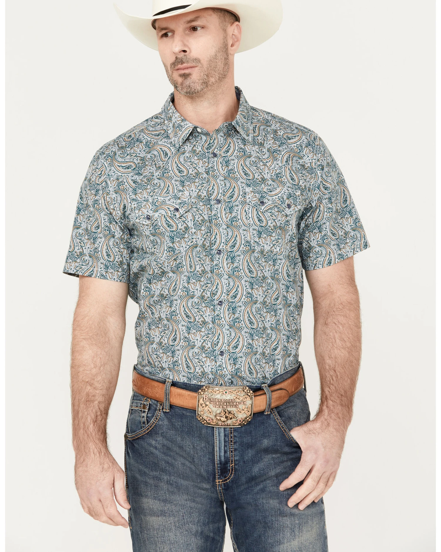 Cody James Men's Crazy Days Paisley Print Short Sleeve Western Snap Shirt