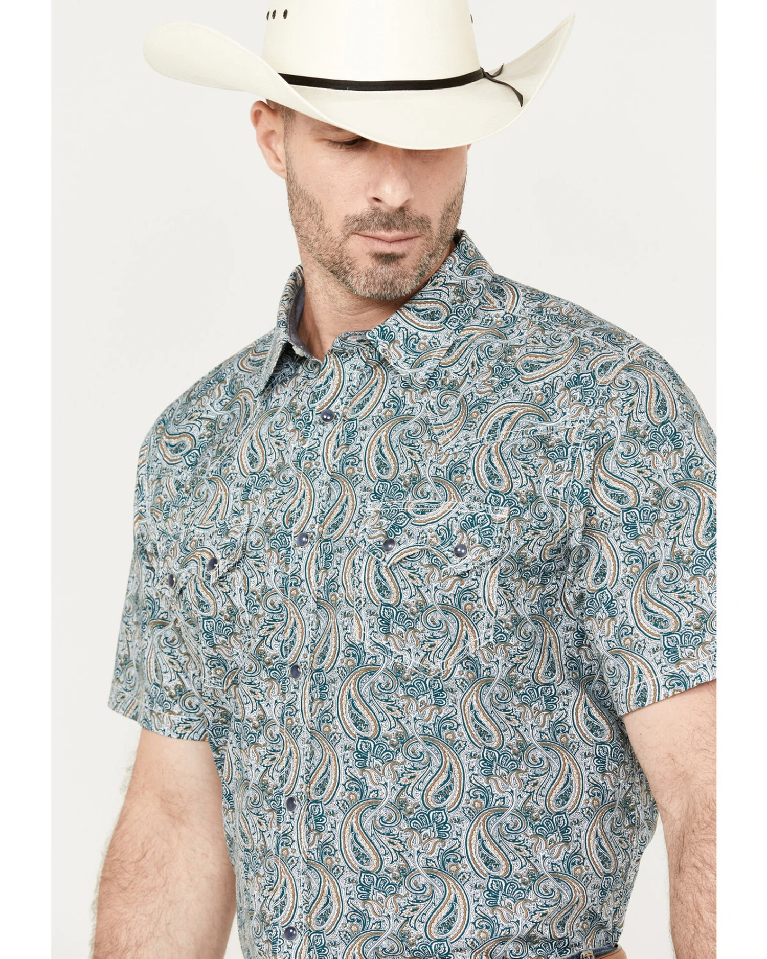Cody James Men's Crazy Days Paisley Print Short Sleeve Western Snap Shirt - Image 2