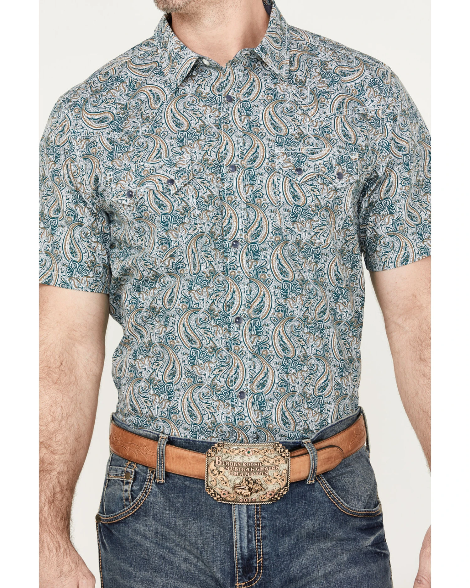 Cody James Men's Crazy Days Paisley Print Short Sleeve Western Snap Shirt - Image 3