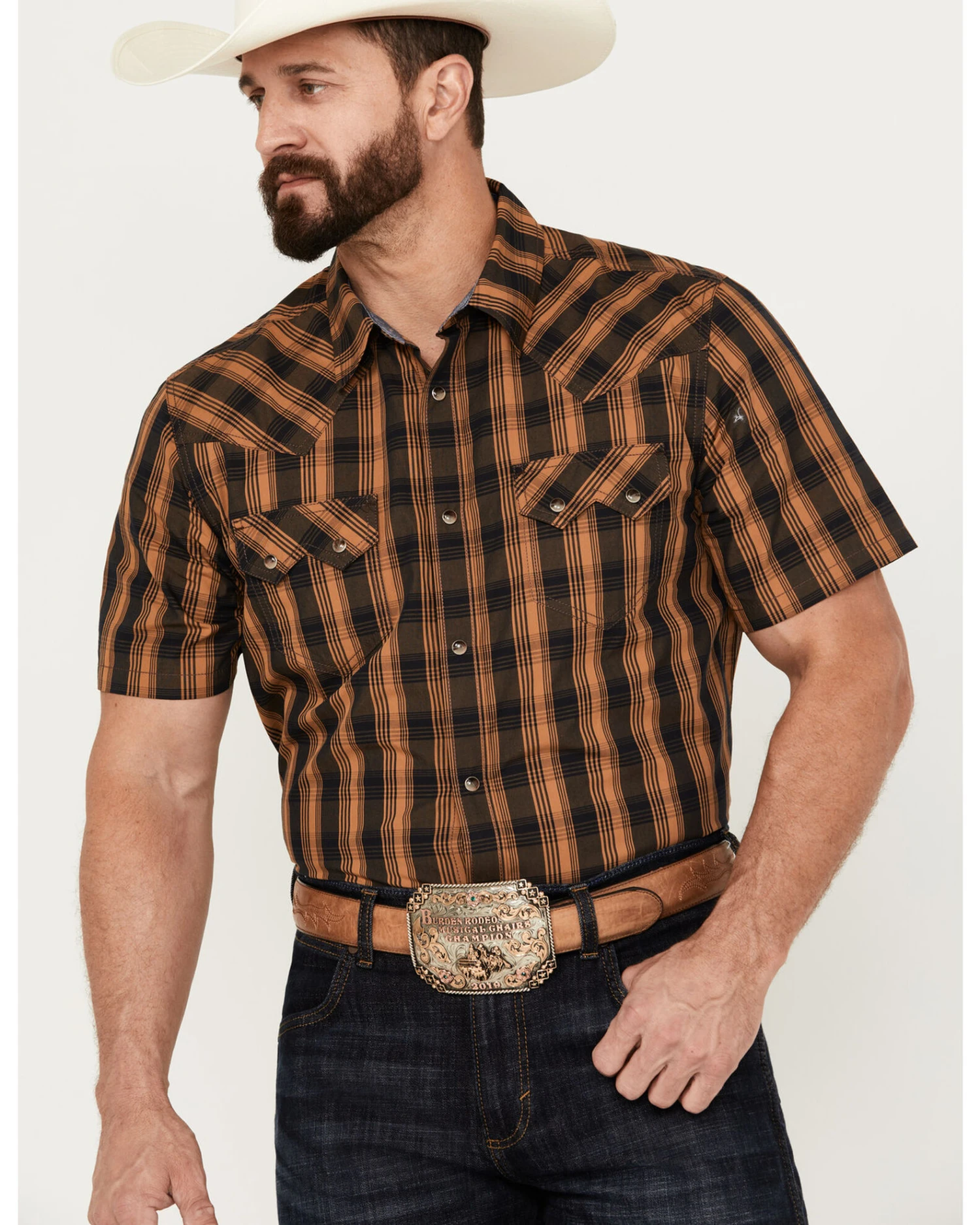 Cody James Men's Caliente Small Plaid Print Short Sleeve Western Snap Shirt