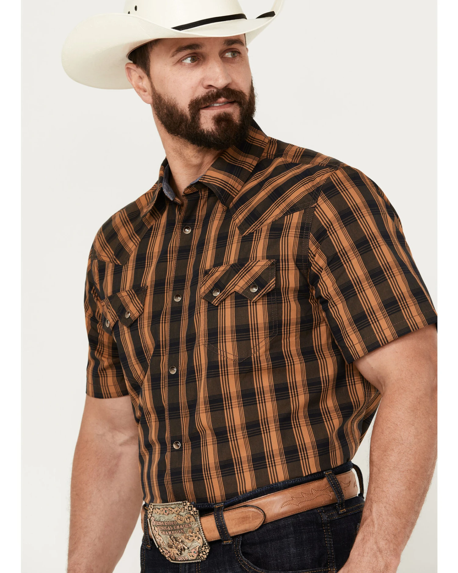 Cody James Men's Caliente Small Plaid Print Short Sleeve Western Snap Shirt - Image 2