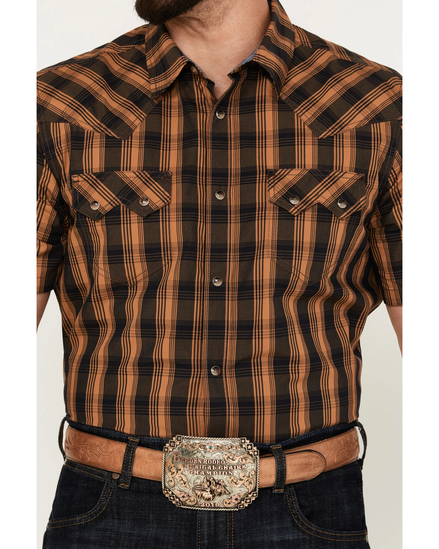 Cody James Men's Caliente Small Plaid Print Short Sleeve Western Snap Shirt - Image 3