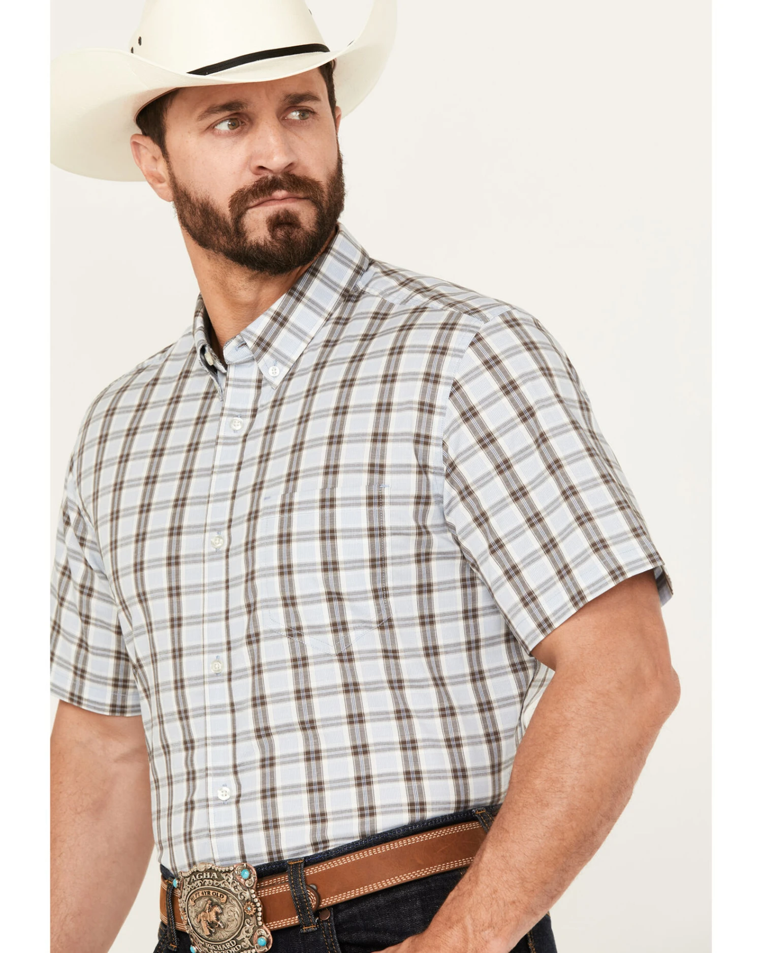 Cody James Men's Bryce Plaid Print Short Sleeve Button-Down Stretch Western Shirt -Â Big - Image 2