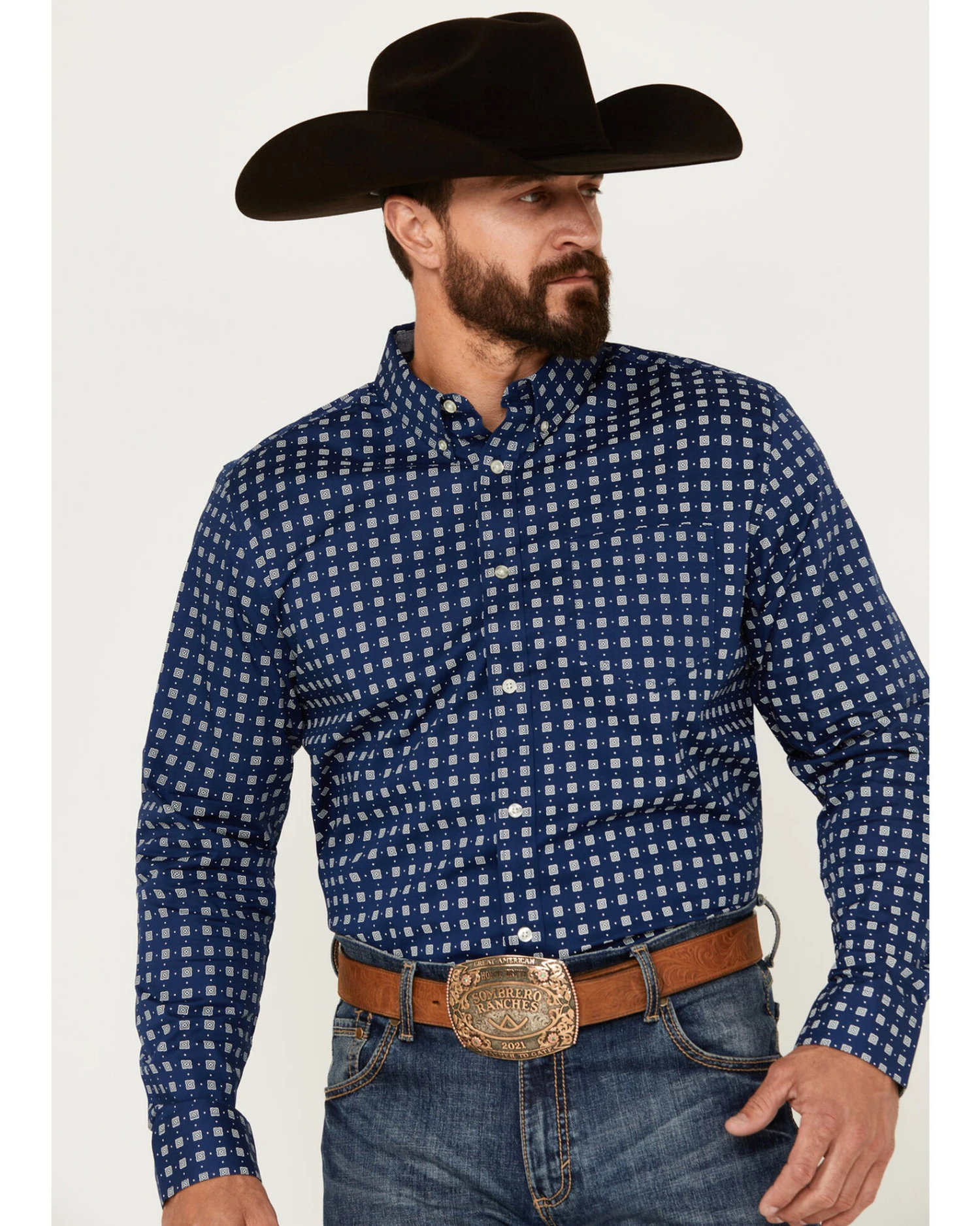 Cody James Men's Rough Road Geo Print Long Sleeve Stretch Button-Down Western Shirt -Â Big