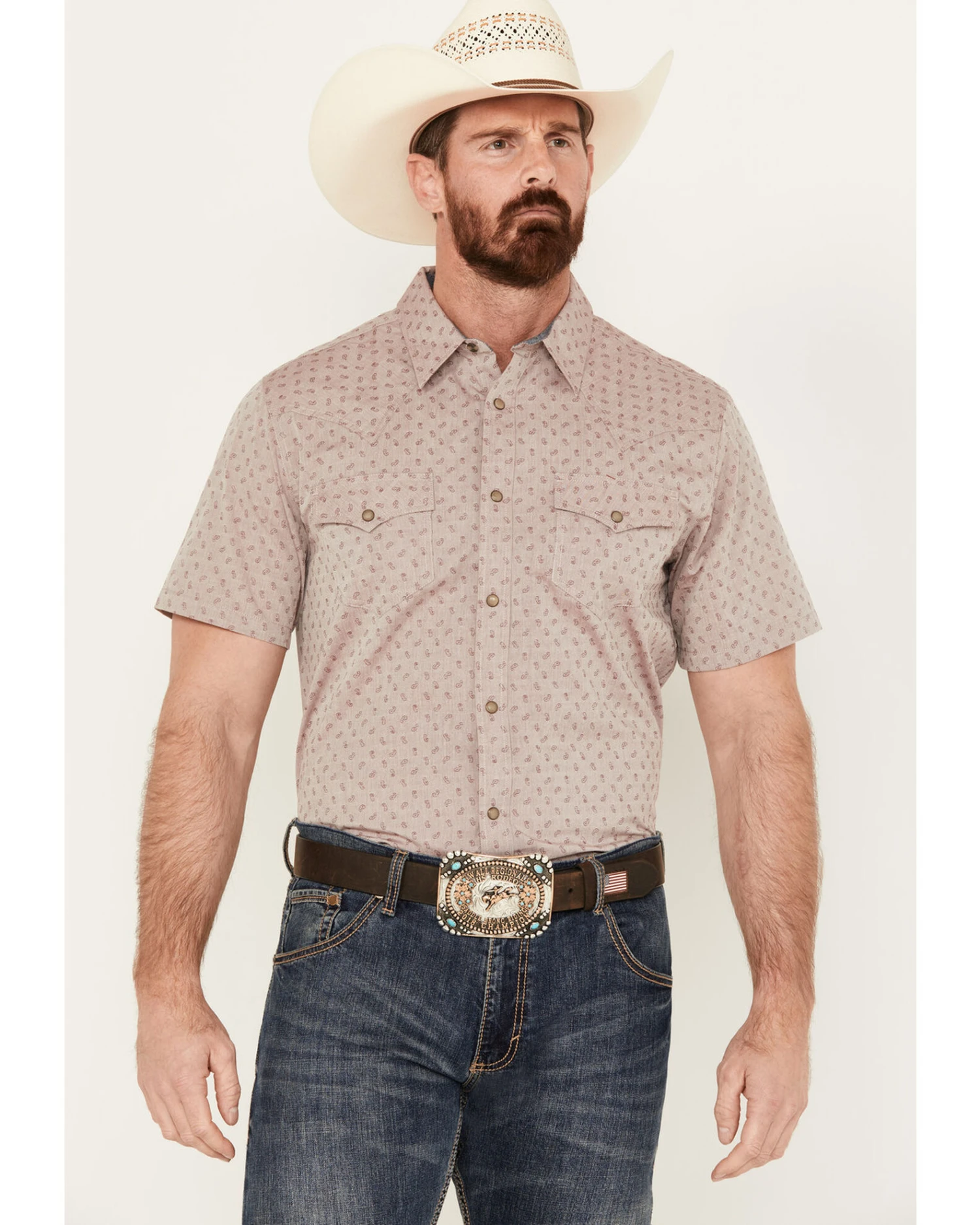 Cody James Men's Micro Paisley Print Short Sleeve Snap Western ShirtÂ