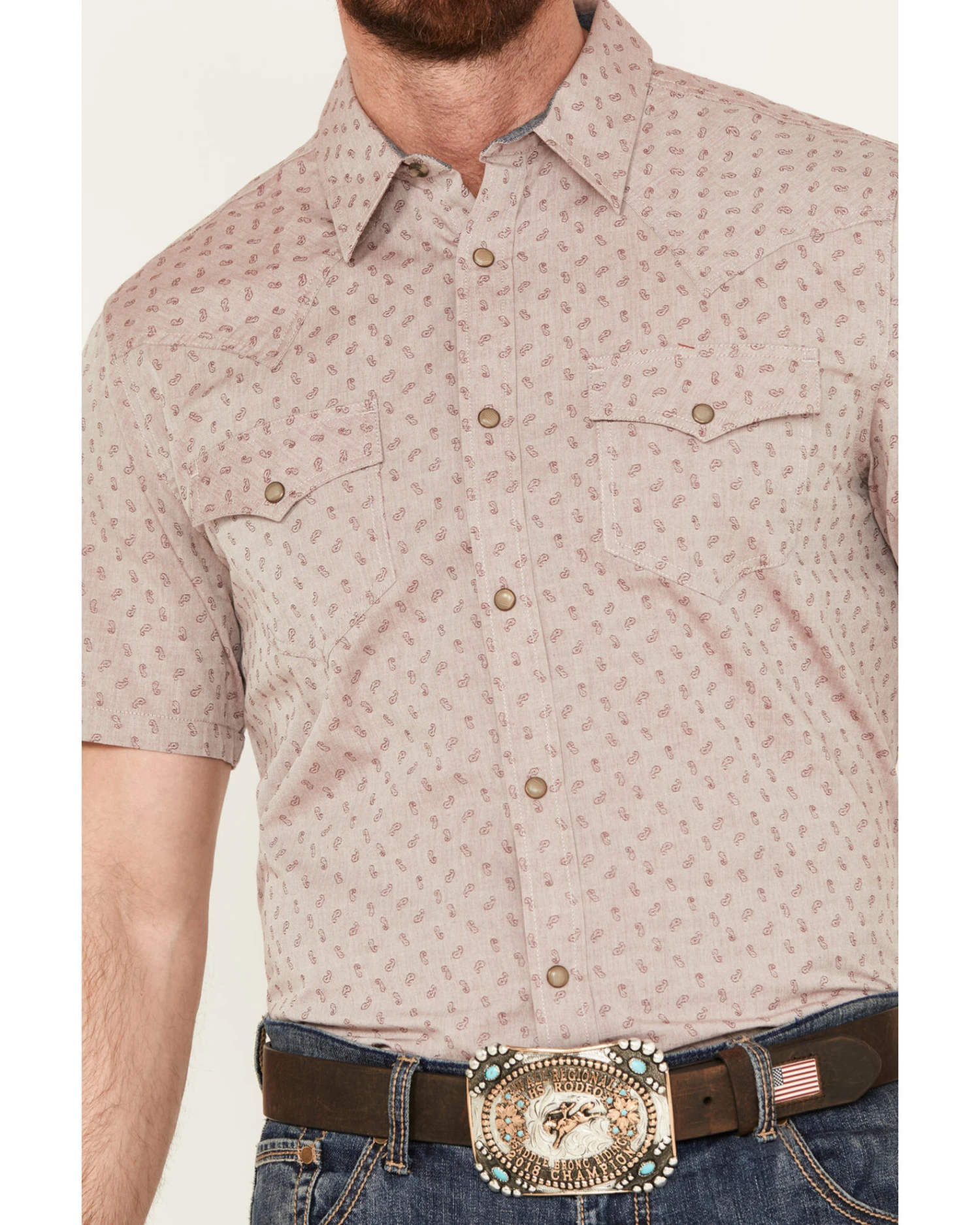 Cody James Men's Micro Paisley Print Short Sleeve Snap Western Shirt - Image 3