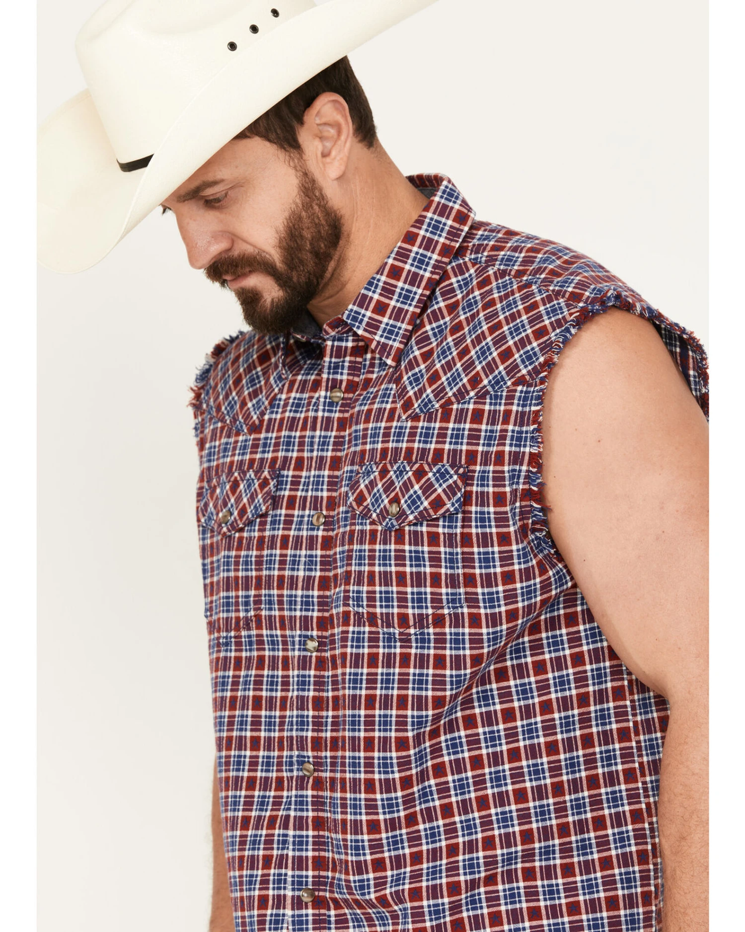 Cody James Men's Plaid Stars Bubba Sleeveless Western Shirt - Image 2
