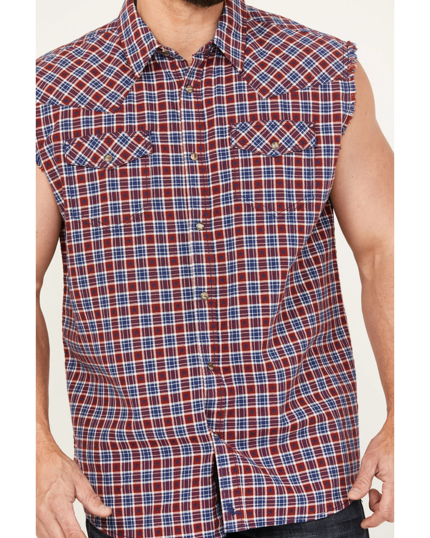 Cody James Men's Plaid Stars Bubba Sleeveless Western Shirt - Image 3