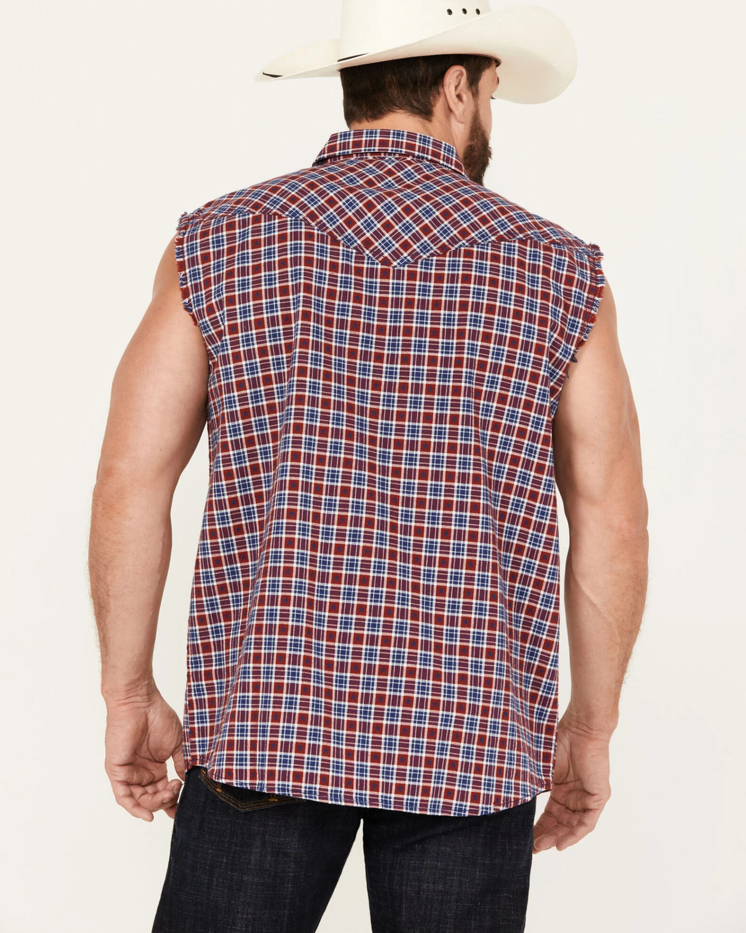 Cody James Men's Plaid Stars Bubba Sleeveless Western Shirt - Image 4